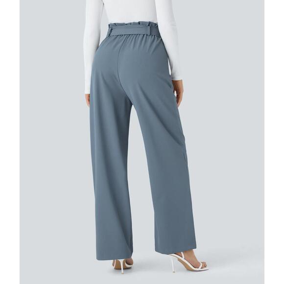 NWT Halara High Waisted Belted Pocket Wide Leg Work Pants Deep Sea Gray Blue XL - Picture 3 of 13